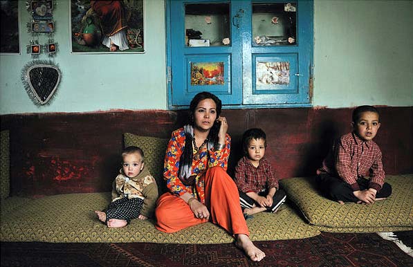 Here, Shekiba is at home with her children. Although Shekiba's husband is supportive of her acting, three of her four brothers no longer speak to her. (NYT PHOTO)
