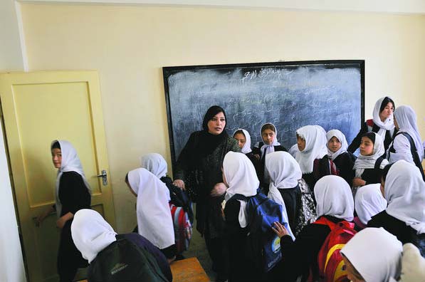 When 30-year-old Abada is not acting, she teaches at a school in Kabul to supplement her income. She earns $100 an episode. (NYT PHOTO)