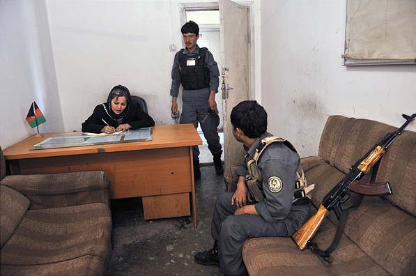 The actress Shekiba also works as a police officer at her local station. ?I'm an actress and policewoman, but neither is respected in this society,? she said. (NYT PHOTO)