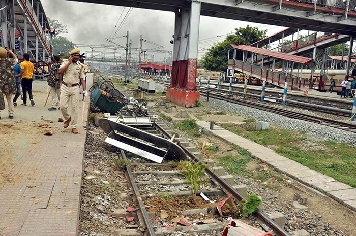 Properties of Danapur Railway Station in Patna vandalised during protests against the Agnipath scheme.