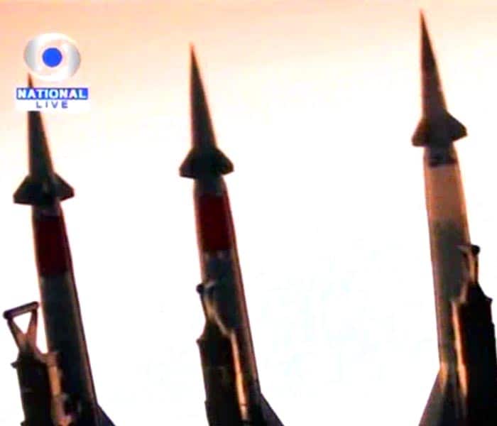 Apart from the aerobatic display, the Sukhoi fighters - loaded with heat-seeking missiles - displayed the skill of target destruction. (Image courtesy: Doordarshan)