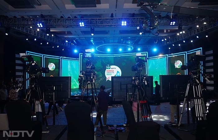 The production crew works late into the night, setting up the stage for the launch of Banega Swasth India Season 11.