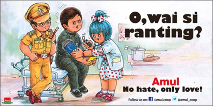 Amul's ad on Akbaruddin Owaisi, the controversial politician from Andhra Pradesh, who was <a href="http://www.ndtv.com/article/cheat-sheet/hate-speech-giver-akbaruddin-owaisi-arrested-314776">arrested for a hate speech delivered in December</a>.