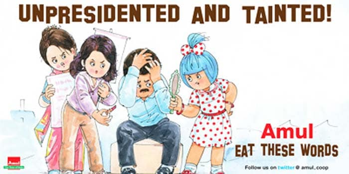 Strong words of admonishment from Amul for President Pranab Mukherjee son Abhijit Mukherjee who said women protesting the Delhi gang-rape in the capital are <a href="http://www.ndtv.com/article/india/delhi-protests-are-by-dented-and-painted-women-president-pranab-s-son-310259">'dented and painted'</a>.