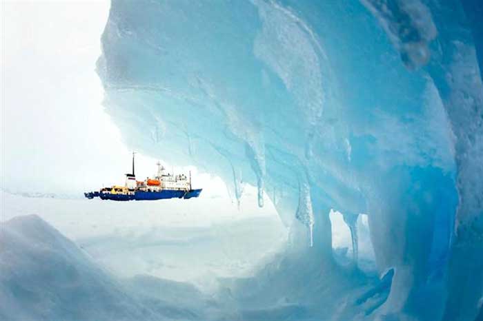 The MV Akademik Shokalskiy is pictured stranded in ice in Antarctica on December 29, 2013.