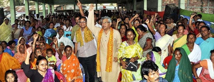 CPM leader Sitaram Yechury campaigns for party candidate Ananta Deka in Rangia for the forthcoming Assam assembly elections. (PTI)