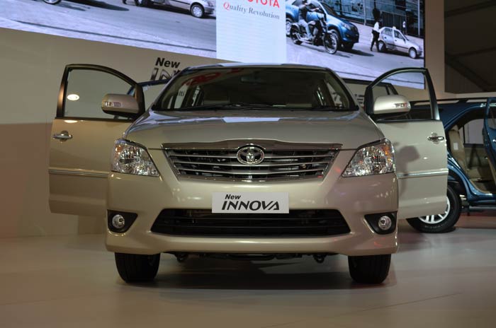 The Toyota Innova gets a mid-career makeover with new a front end  - new headlamps, grille, bumper design and fog lamps. Interiors get a mild spruce up with a touch screen display in car entertainment unit dominating the center console. The Multi-Purpose Vehicle is priced between INR 9.4 Lakhs to INR 13.19 Lakhs, ex-showroom Delhi.