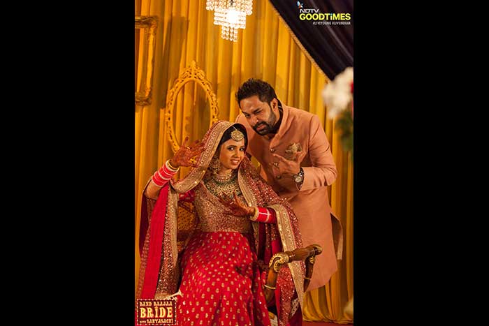 The bride and groom look beautiful in their Sabyasachi outfits.