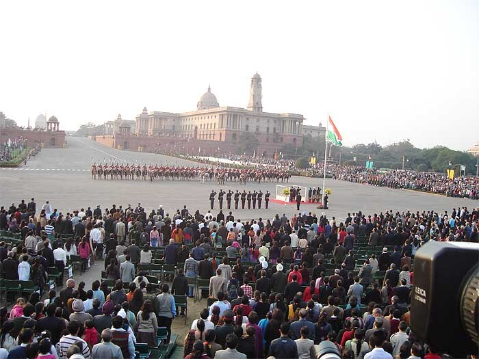 As the Sun went down and the Raisina Hills lit up, a host of martial tunes reverberated the atmosphere as part of Beating the Retreat ceremony in New Delhi on Friday, January 29, 2010.