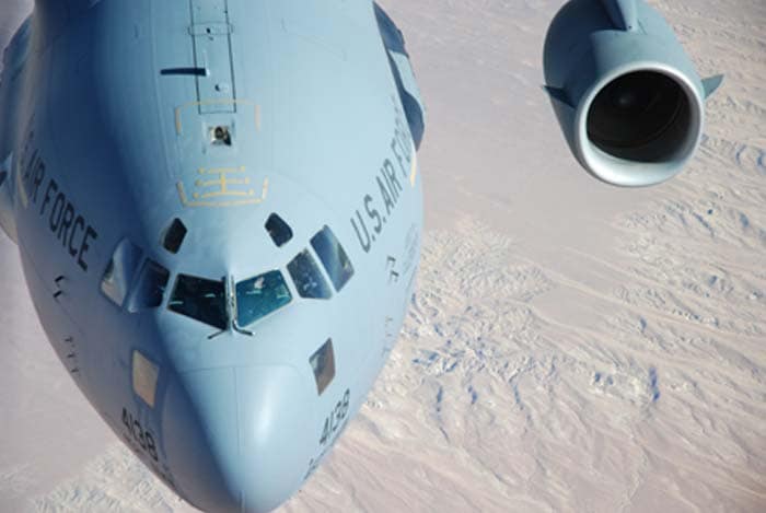 Boeing C-17 gets set for air to air refuelling.