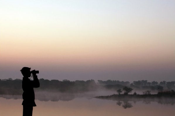 From the cold lakes of the Himalayas to the sand dunes of western Rajasthan to the tropical rain forests in the south, India hosts a dizzying variety of birds, like a dizzying variety of everything else.<br><br>A guest searches the skies for birds at Chhatra Sagar, a luxury camp on the banks of a dam in western Rajasthan. The dam's reservoir attracts water birds, including terns, cormorants and ducks, as well as mammals like antelope and jackals. (Courtesy: NYT)