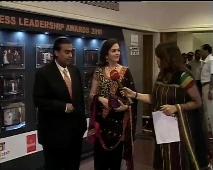 Reliance Industries Chairman Mukesh Ambani with his wife Nita Ambani at the Business Leadership Awards.