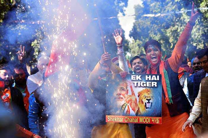 Pics: As Leads Suggest Win For BJP In Gujarat, Himachal, Partymen Celebrate