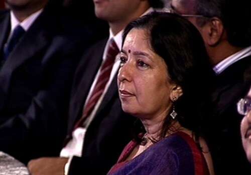 Shikha Sharma, Managing Director &amp; Chief Executive Officer, Axis Bank Ltd just before she was asked to come on stage to receive an award in the Private Sector Banking category. (NDTV Photo)