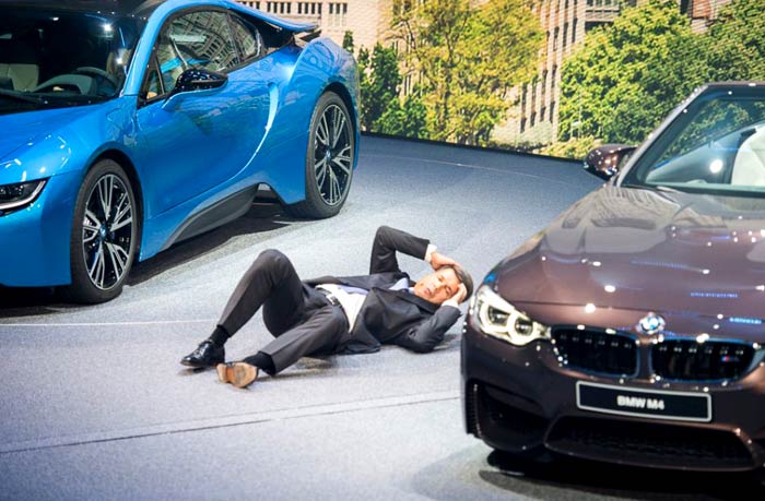 Krueger collapsed as he was commenting on BMW's latest models.