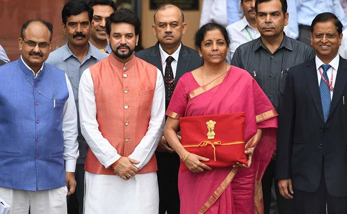 In Pics, Finance Minister Nirmala Sitharaman With Budget Document At Parliament