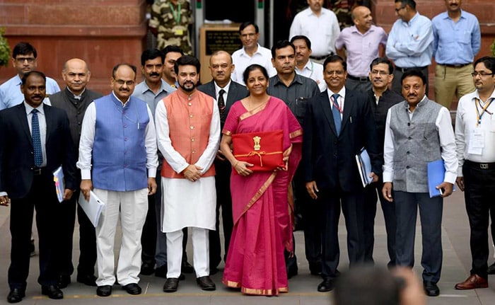 In Pics, Finance Minister Nirmala Sitharaman With Budget Document At Parliament
