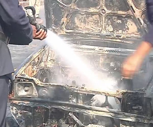 The car was charred within minutes of the fire breaking out. (NDTV Photo)