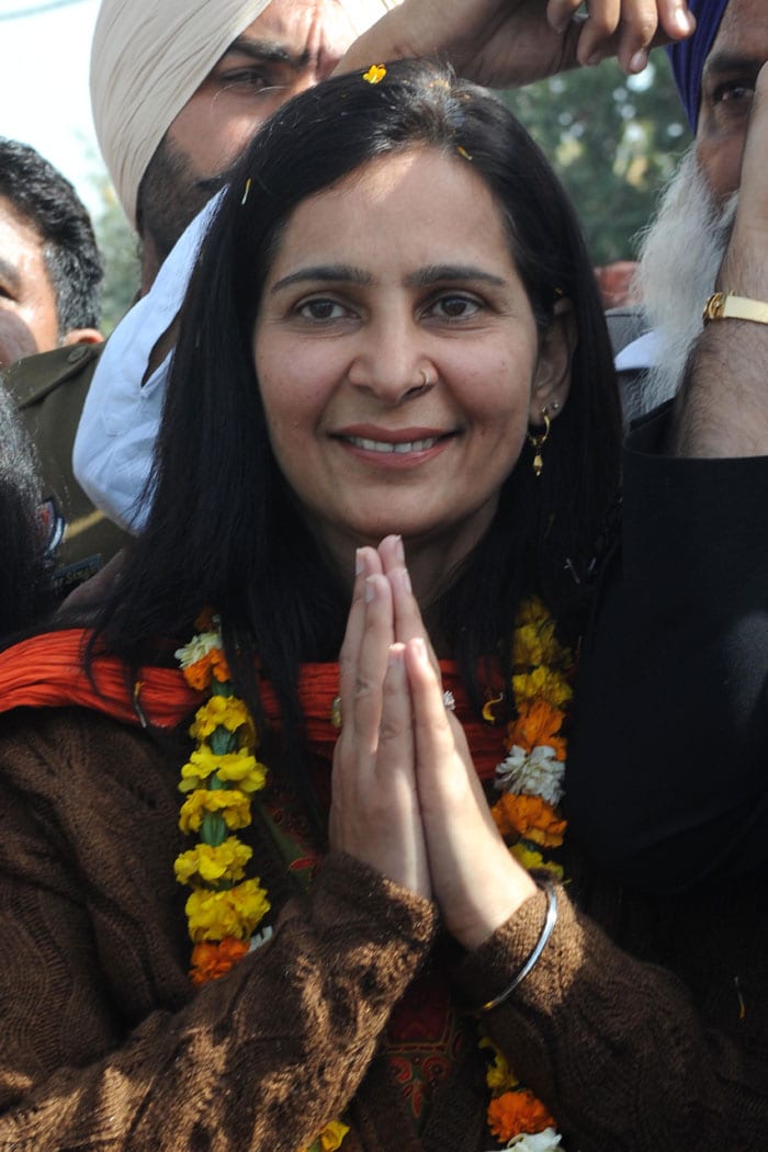 Navjot Kaur Sidhu outside the counting centre of her constituency.