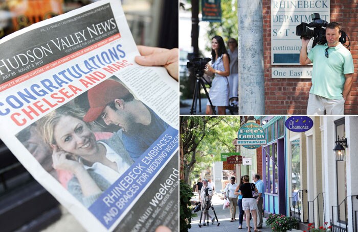 Swarms of photographers, reporters and plain old curious folk are expected to descend on the upstate New York town of Rhinebeck on Saturday. <br /><br />  They will have to make do with whatever they can see through the hedges, if they can even get that close.  <br /><br /> The Federal Aviation Administration will enforce a temporary ban on flights below 2,000 feet for the area surrounding the estate, frustrating the hopes of any members of the Media hoping to capture a glimpse of the nuptials from above.(Text Courtesy: New York Times | Photo Courtesy: AFP)