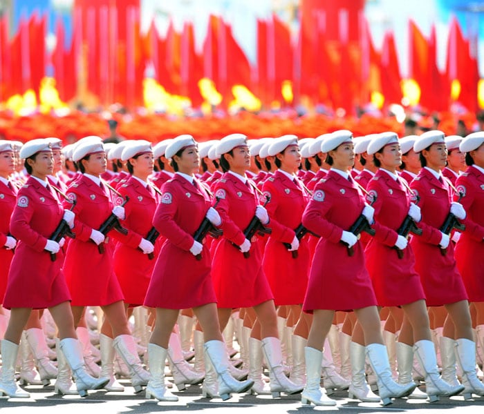 <p>Chinese women militias march by Tiananmen Square during the National Day parade in Beijing on October 1, 2009. AFP PHOTO</p>
<a class="text2bold_link" href="http://www.ndtv.com/convergence/ndtv/new/NDTV-Show-Special.aspx?ID=362">China at 60: Live Blogs</a>