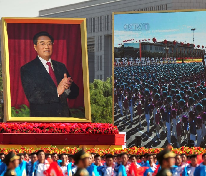 <p>A giant portrait of president Hu Jintao is displayed during National Day celebrations in Beijing on October 1, 2009. China formally kicked off mass celebrations of 60 years of communist rule with a 60-gun salute that rung out across Beijing's historic Tiananmen Square but due to security concerns most of Beijing's 17 million citizens were relegated to watching the pageant in their hometown on television like the rest of China. AFP PHOTO</p>
<p><br />
<a class="text2bold_link" href="http://www.ndtv.com/convergence/ndtv/new/NDTV-Show-Special.aspx?ID=362">China at 60: Live Blogs</a></p>