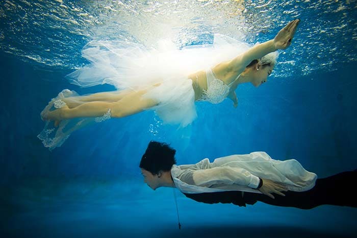 Fiance Riyang said they had their wedding photographs taken underwater because 'its romantic and beautiful'.