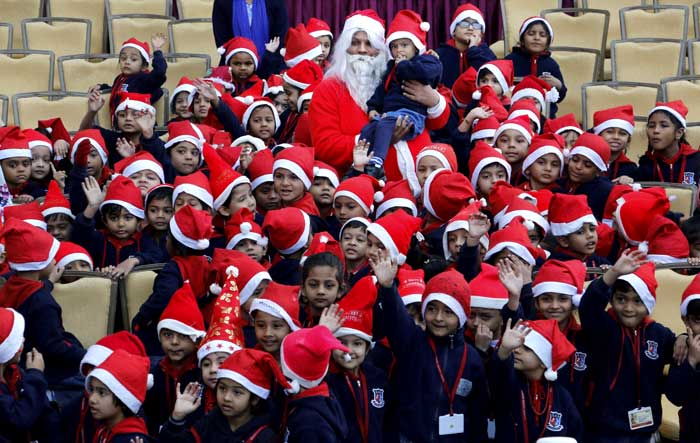 Children during Christmas celebration at a school in Ahmedabad. (PTI Photos)