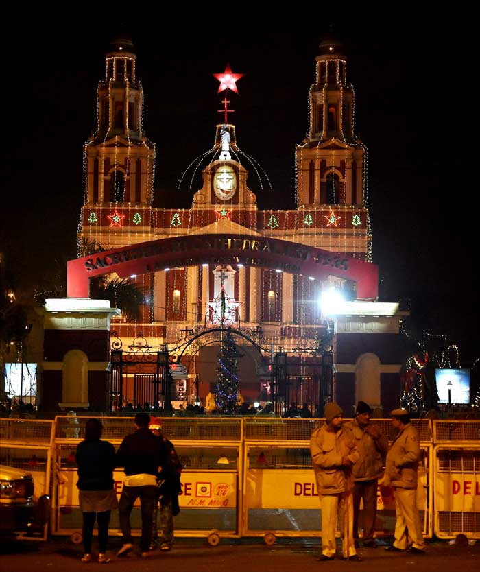 The Sacred Heart Cathedral in New Delhi decorated to celebrate christmas. (PTI Photos)