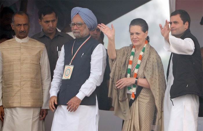 Congress' Rahul Gandhi and Sonia Gandhi go on the campaign trail in the states going to elections this year - Delhi, Rajasthan, Madhya Pradesh, Chhattisgarh and Mizoram. In this picture, Rahul Gandhi along with Sonia Gandhi and Manmohan Singh at a New Delhi rally.