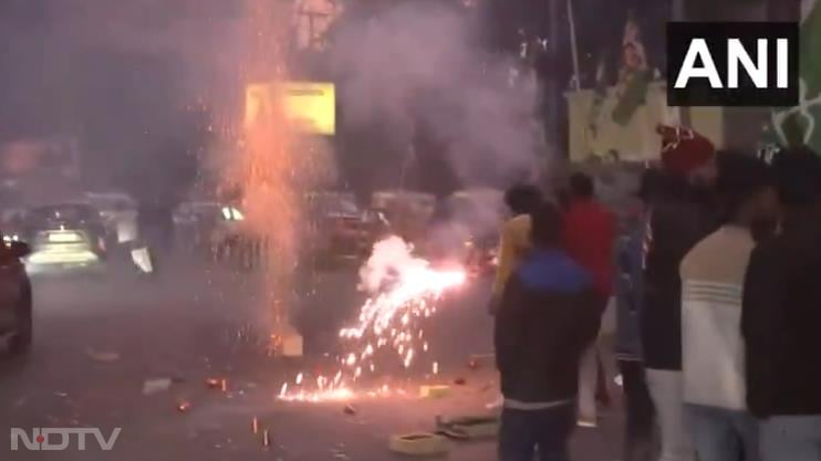 JJM party workers celebrate and burst crackers in Ranchi as INDIA bloc wins Jharkhand elections