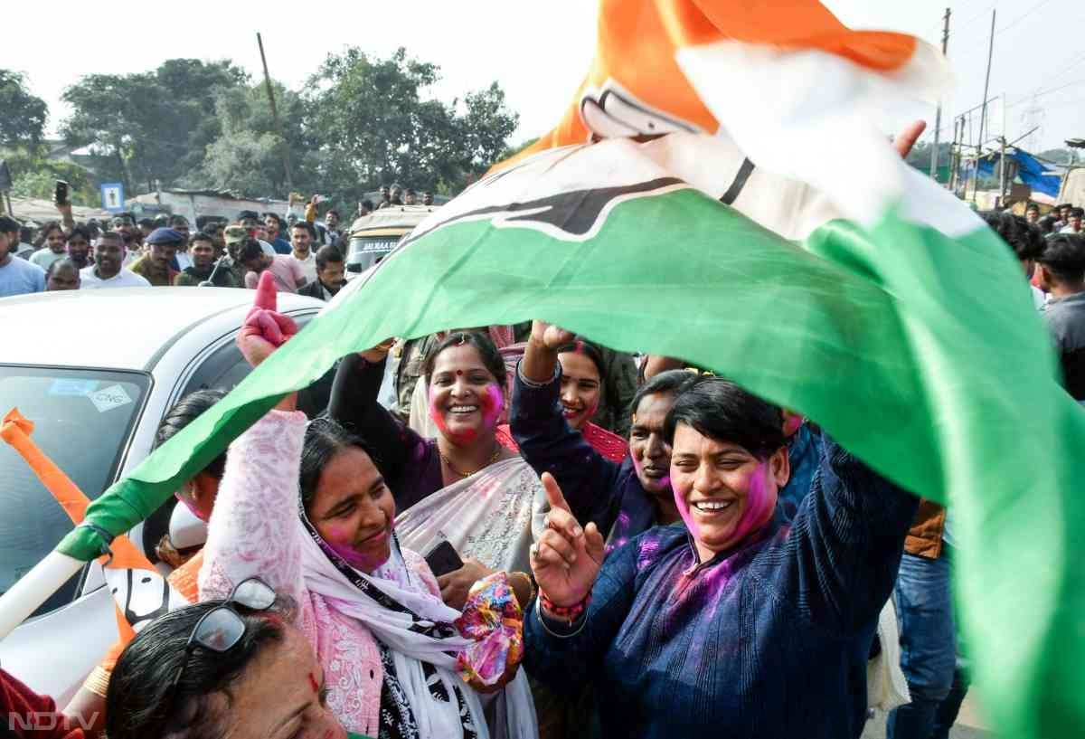 Congress supporters celebrate in Ranchi as INDIA bloc win Jharkhand Assembly elections