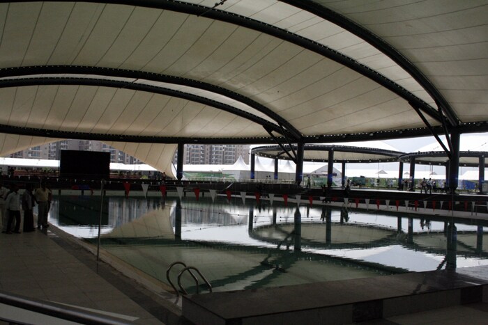 The practice swimming pool at the village.