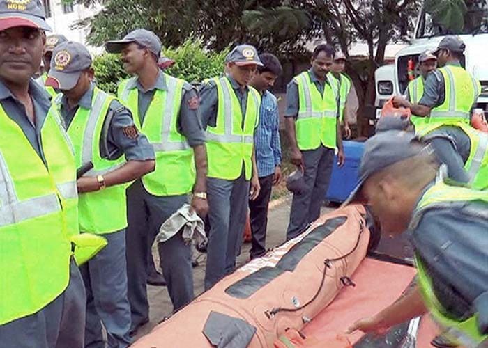 The personnel of National Disaster Response Force get ready to combat the cyclonic storm Hudhud in Srikakulam, Andhra Pradesh.