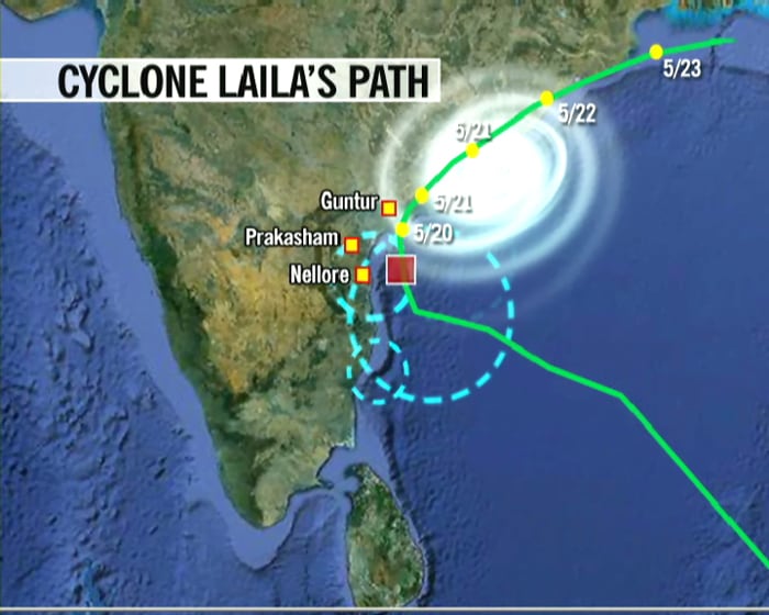 The cyclone may fizzle out once it reaches Orissa and form into a deep depression after hitting Andhra's coast. <br><br>According to the Meteorological Department, cyclonic storm "Laila" could stall the progress of the Southwest Monsoon for a couple of days, but would have no bearing on the onset of the Monsoon over Kerala on May 30.