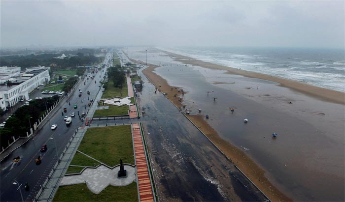 Eight disaster management teams have been sent to coastal areas. 49 cyclone shelters have been set up in Cudallore and Nagapattinam.<br><br> This is an aerial view of Marina Beach after Cyclone Thane in Chennai on Friday.