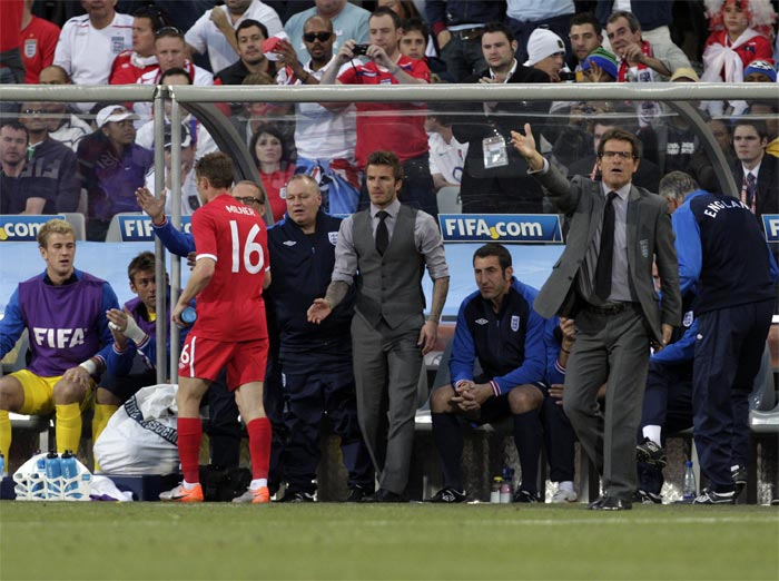 Beckham missed out on a fourth World Cup after tearing an Achilles' tendon in March while on loan to AC Milan from the Galaxy to stay in shape for England during the Major League Soccer offseason. He resumed training Wednesday in Los Angeles.<br><br>Beckham didn't do any drills with the Galaxy but he participated in conditioning with training staff. (AP Photo)