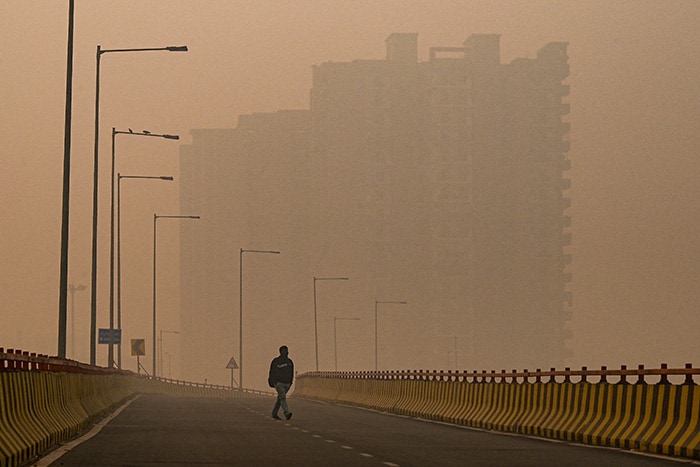 Visibility reduced in Delhi as the air quality in the city slipped into the "hazardous" category this morning.