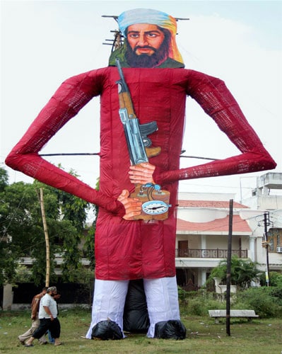 <b>Laden or Ravana:</b> An effigy of terrorist Osama Bin Laden, to be burnt during Dussehra celebrations in Indore. (PTI)