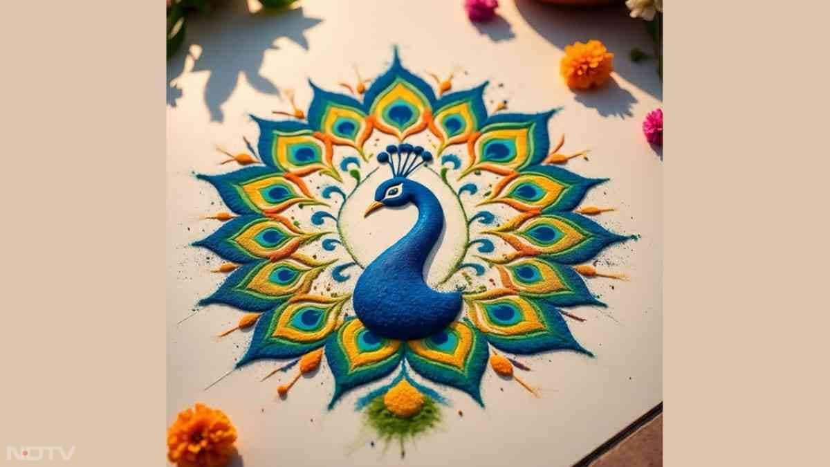 स्कूल में आप मोर के डिजाइन वाली रंगोली बना सकते हैं. कॉम्पटिशन में इस रंगोली की हर कोई तारीफ करेगा.