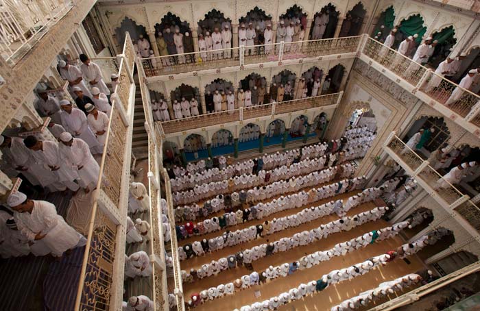 Muslims pray at the Vasi Ullah mosque in Allahabad.