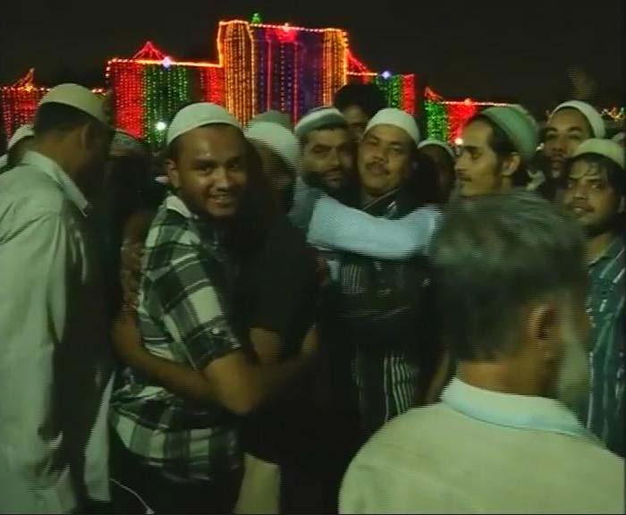 In Ahmedabad, Muslims greeted each other after offering their evening prayers soon after the moon was spotted by the clerics.