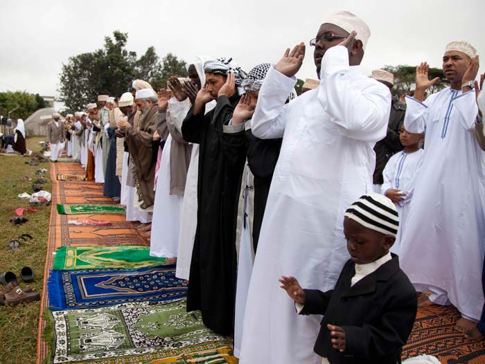 Kenyan Muslims offer prayers during Eid al-Fitr at the ground of Noor Mosque in Nairobi, Kenya.