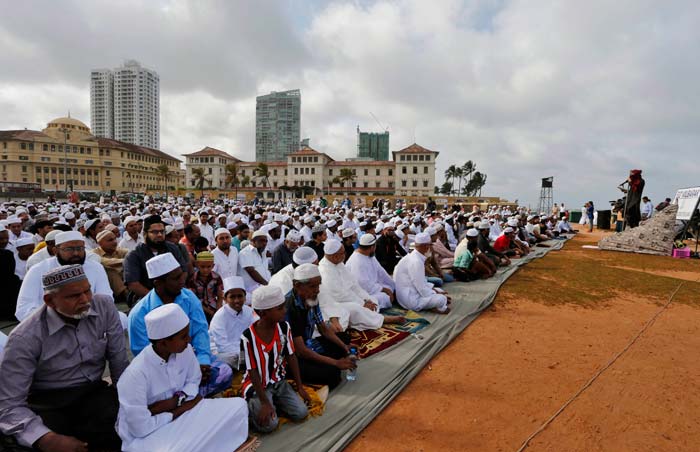 Sri Lankan Muslims pray during Eid al-Fitr celebrations in Colombo, Sri Lanka.