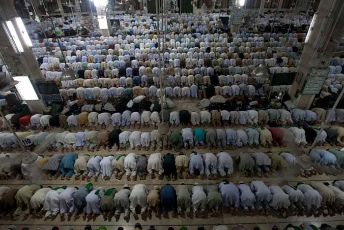 Pakistani Muslims pray during the Muslim holy month of Ramadan at a mosque in Karachi, Pakistan.