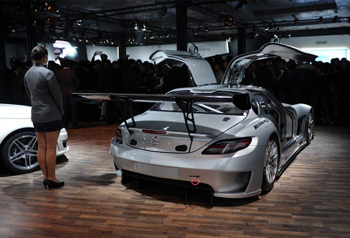 Mercedes Benz has a car on display that you are unlikely to see again in real life - the SLR AMG race car. And it's a real one, not a facsimile!