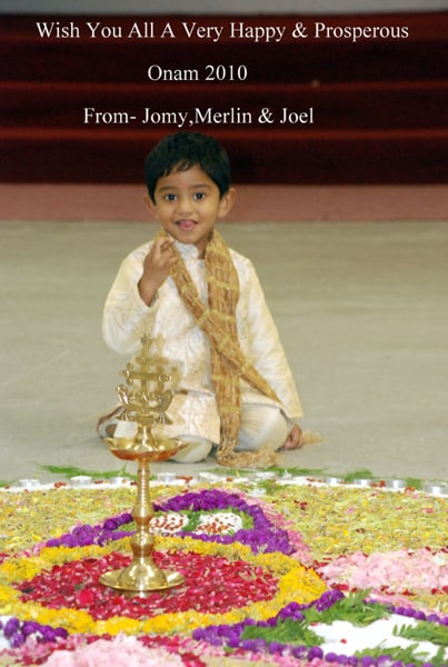 NDTV surfer Jomy Joseph Varghese has sent this picture along with his wishes on the festival of Onam.