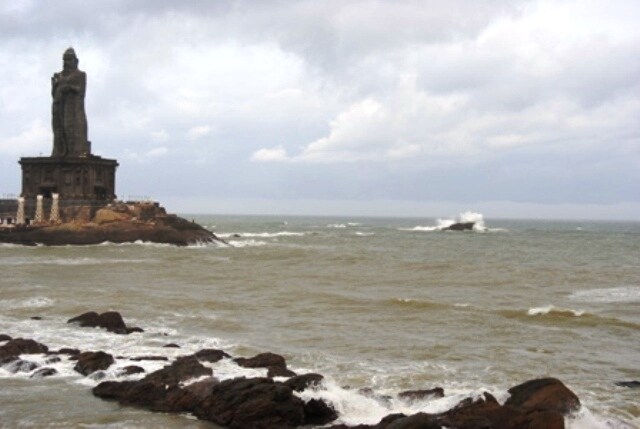 <b>Isolated heritage:</b> A Thiruvalluvar statue amidst the sea in Kanyakumari.(Image: Ketki Angre)