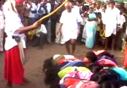 The women were gasping for breath, many are sobbing their hearts out. But their faith is unshakeable. Radhika, a devotee, says, "We believe that when we are whipped, we will get rid of all our mental and physical ailments and evil spirits." (NDTV Photo) The women were gasping for breath, many are sobbing their hearts out. But their faith is unshakeable. Radhika, a devotee, says, "We believe that when we are whipped, we will get rid of all our mental and physical ailments and evil spirits." (NDTV Photo)