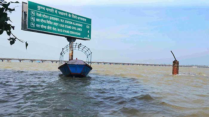 Ganga flowing above the danger mark at Daraganj area in Allahabad. (PTI Photo)